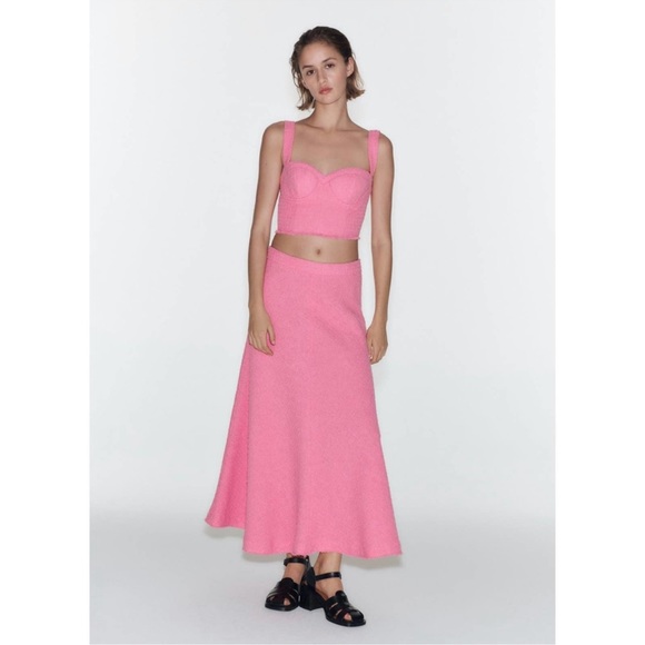 ZARA 2 PIECES MATCHING SET PINK TEXTURED BUSTIER TOP AND SKIRT - Picture 14 of 16